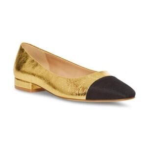 Steve Madden Blair Cap Toe Ballet Flat Gold Metallic Black Round Toe‎ 9